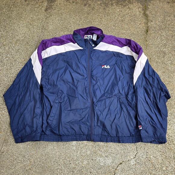 Vtg 90s FILA Embroidered Logo Colorblock Baggy Zip Up Track Jacket Navy XL - Picture 1 of 5